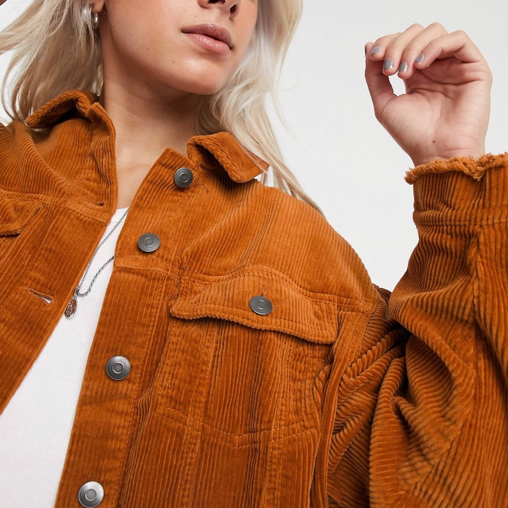 Only Petite corduroy shirt jacket in rust orange